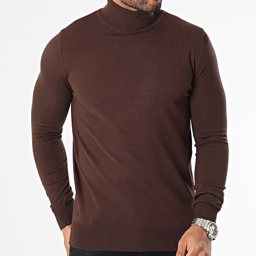 Pull Col Roulé Marron Foncé