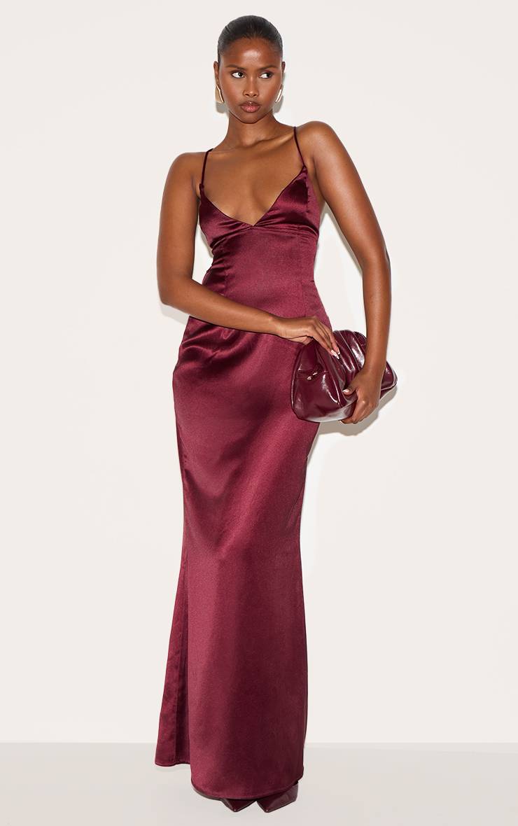 Prune Robe Longue En Satin Avec Nœud Au Dos