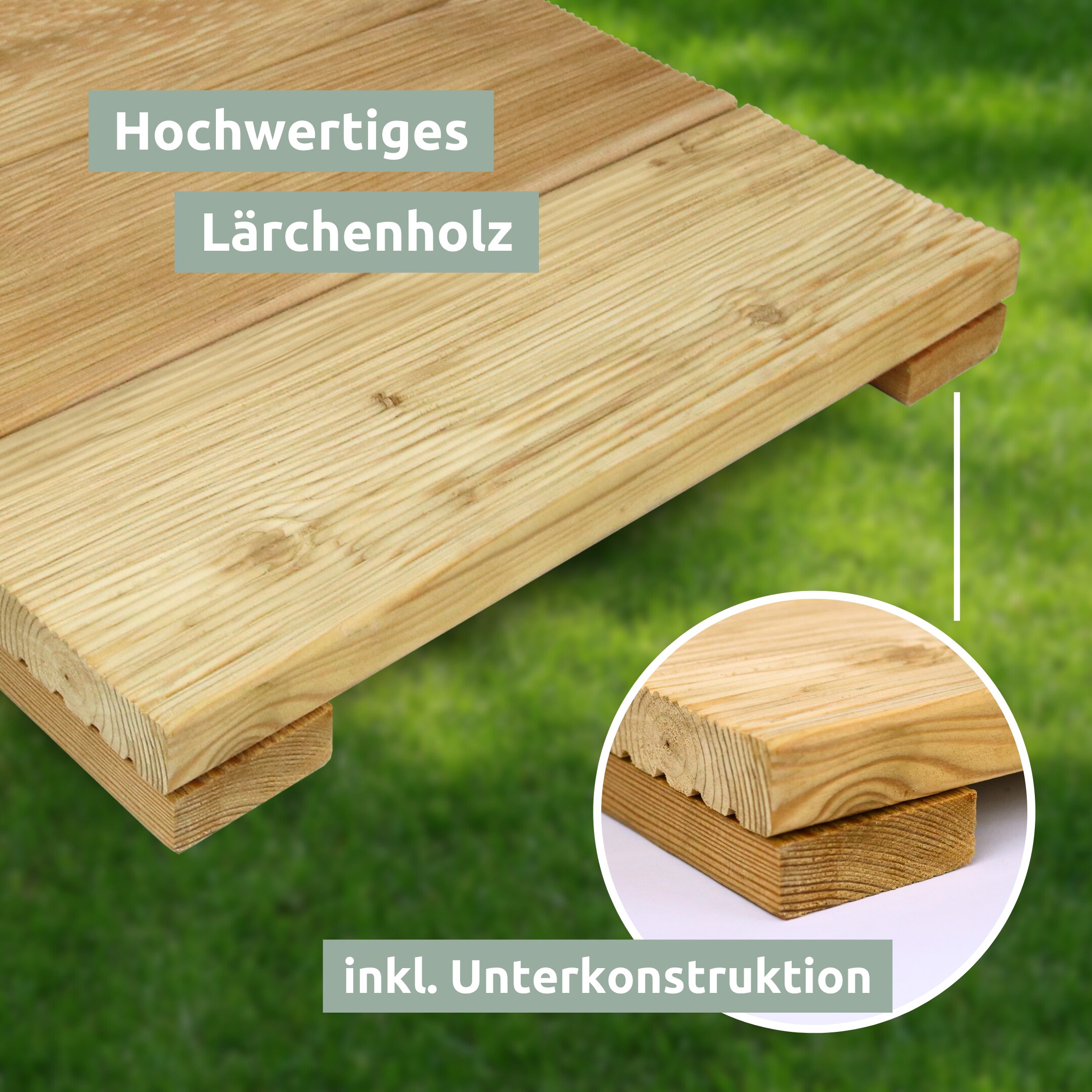 holz4home® Holz-Fliese Lärche I Ideal für die Terasse oder den Balkon | 43 x 43 cm