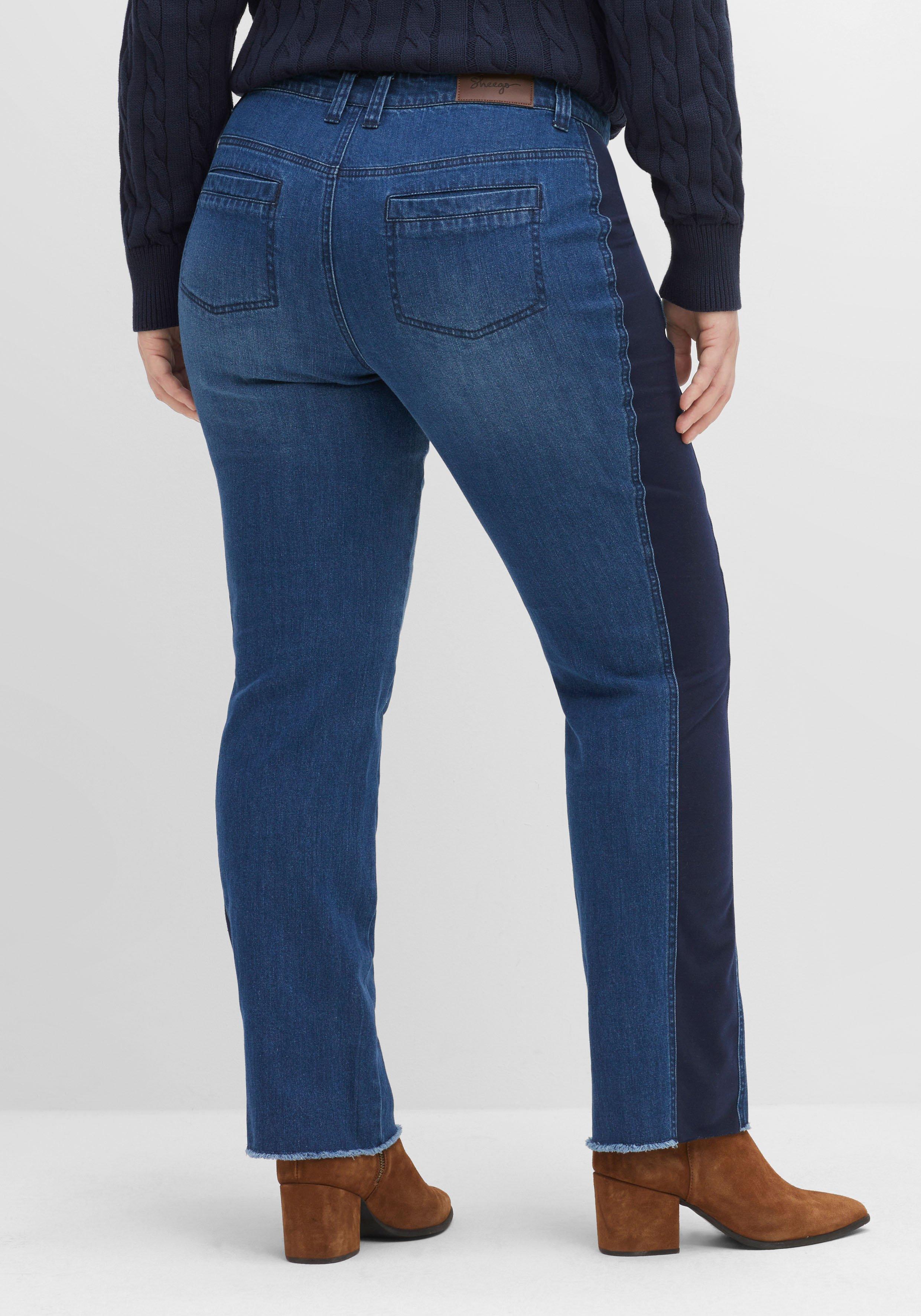Gerade Jeans mit Jersey-Einsätzen seitlich am Bein