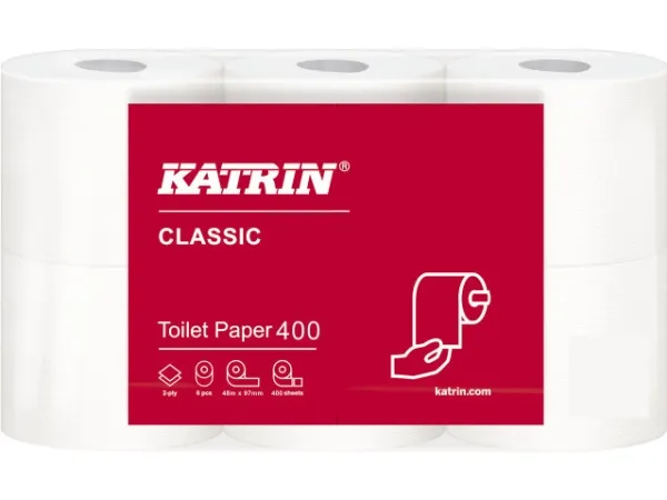 Toiletpapir Katrin Classic 400 2-lags hvid 48m - (7 pakker x 6 ruller/karton)
