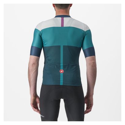 Maillot Manches Courtes Castelli Sezione Vert/Bleu Turquoise