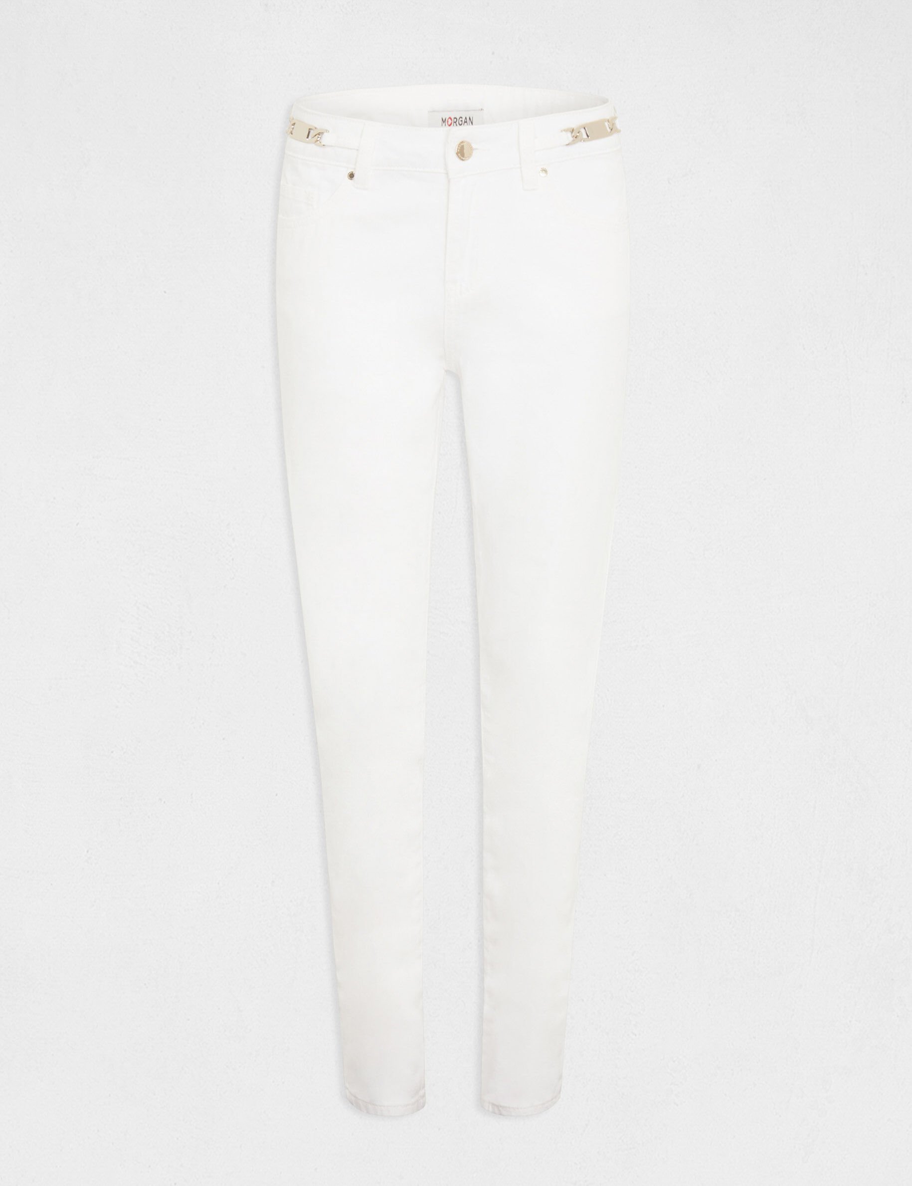 Jeans ajusté à ornements métalliques ecru femme - ecru