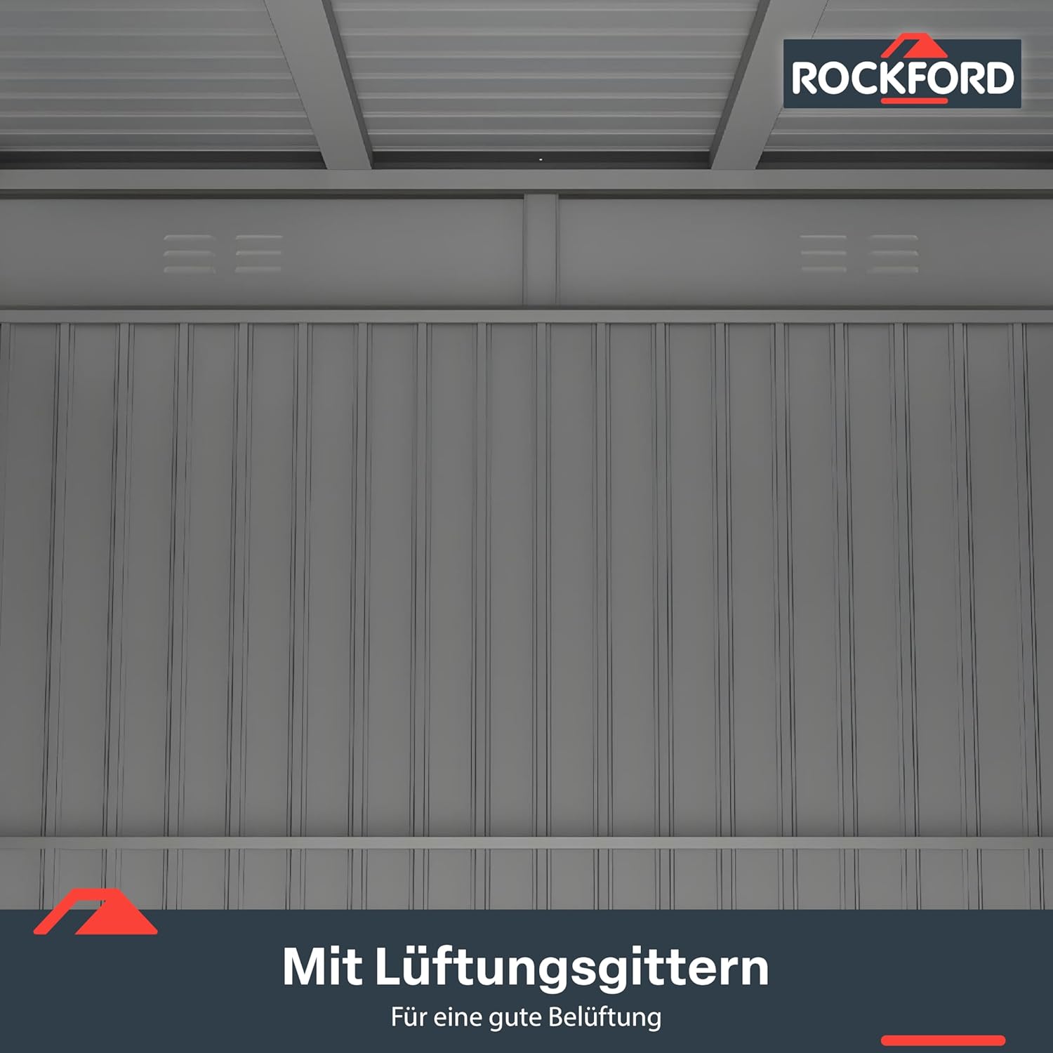 Rockford Lagos 100 gartenhaus Metall - Gerätehaus mit Doppeltür und Polycarbonat-Fenster - 230x230x222cm - Geräteschuppen, Gartenhütte, Metallgerätehaus, Fahrradgarage - Grau
