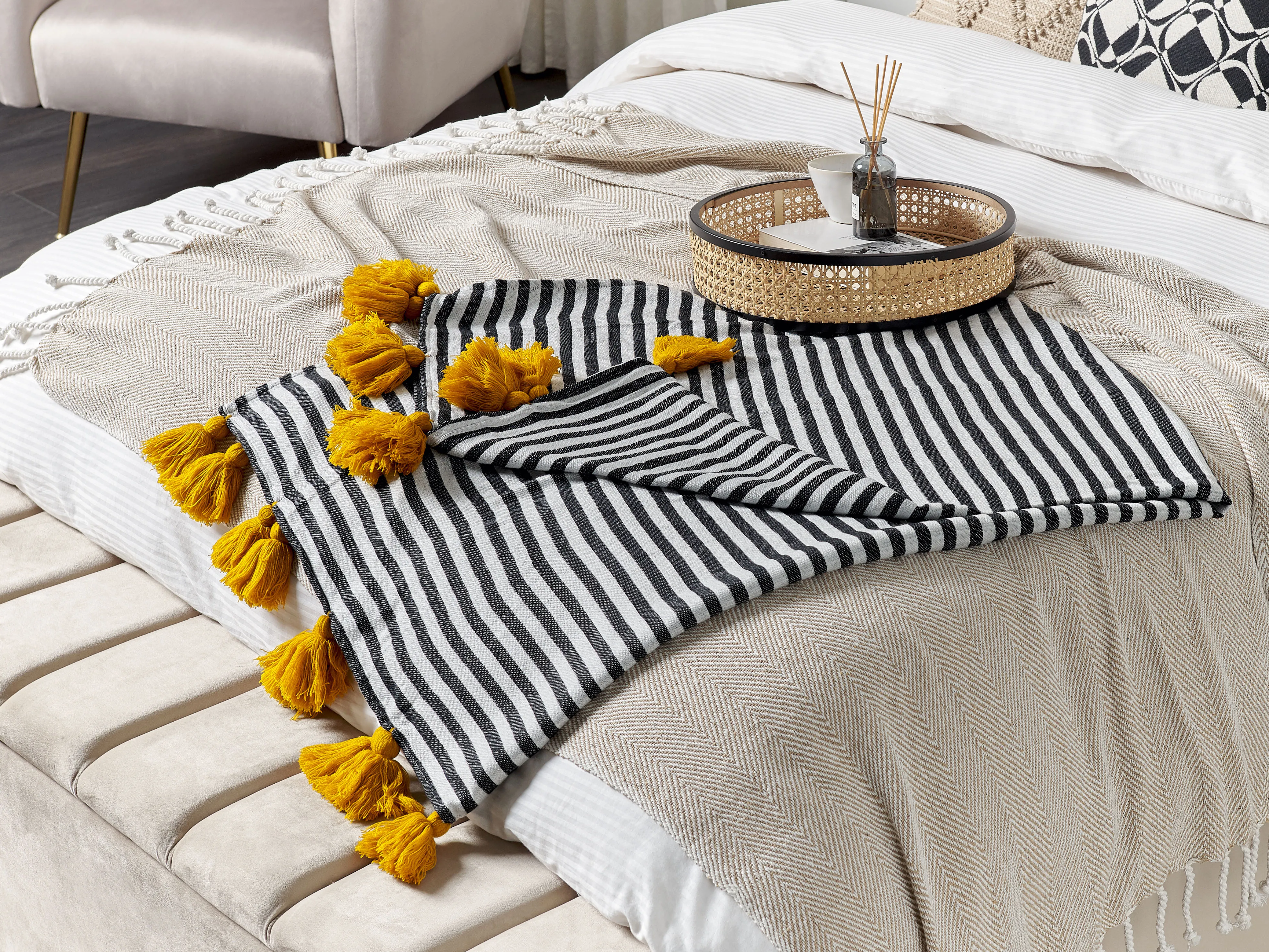 Plaid SUNWAL Stof 130 x 170 cm Zwart/wit