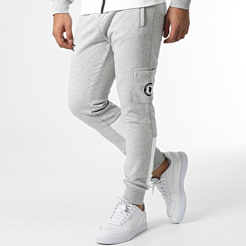 Ensemble Sweat Zippé Capuche Et Pantalon Jogging Everest Gris Chiné Beige Clair