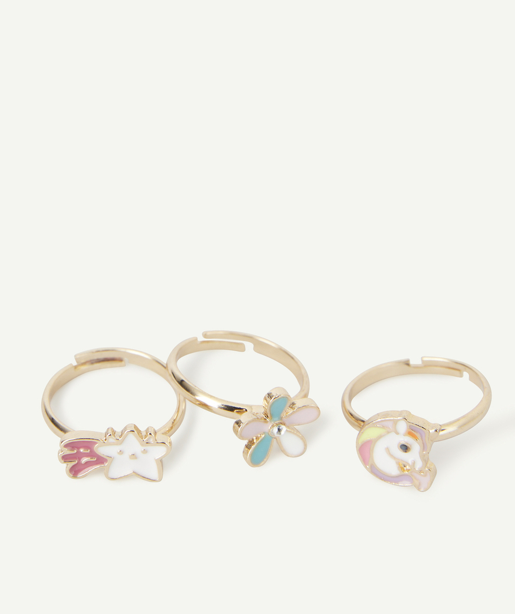 LE LOT DE 3 BAGUES AVEC FLEUR LICORNE ET ÉTOILE