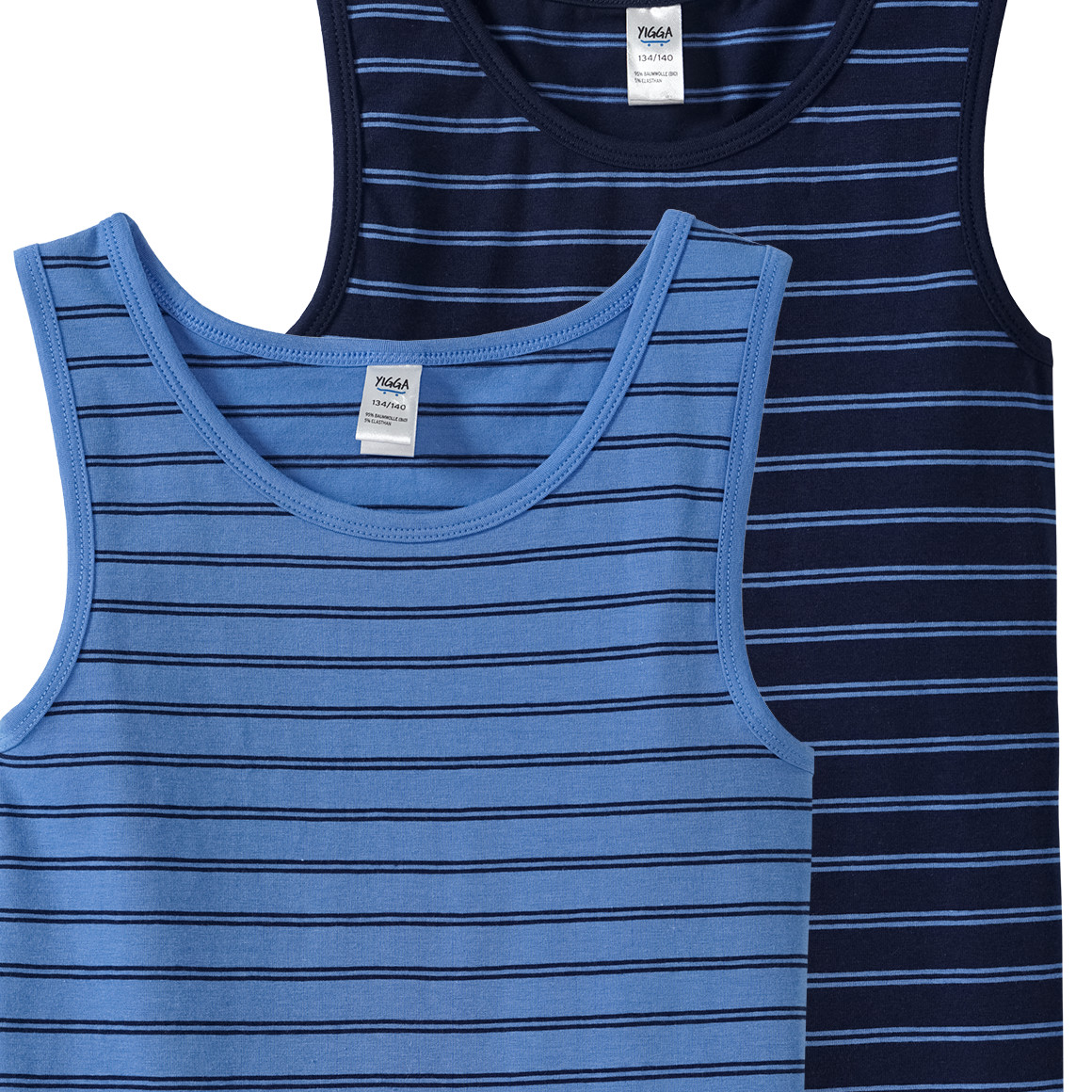 Yigga 2 Jungen Unterhemd mit Streifen blau / dunkelblau