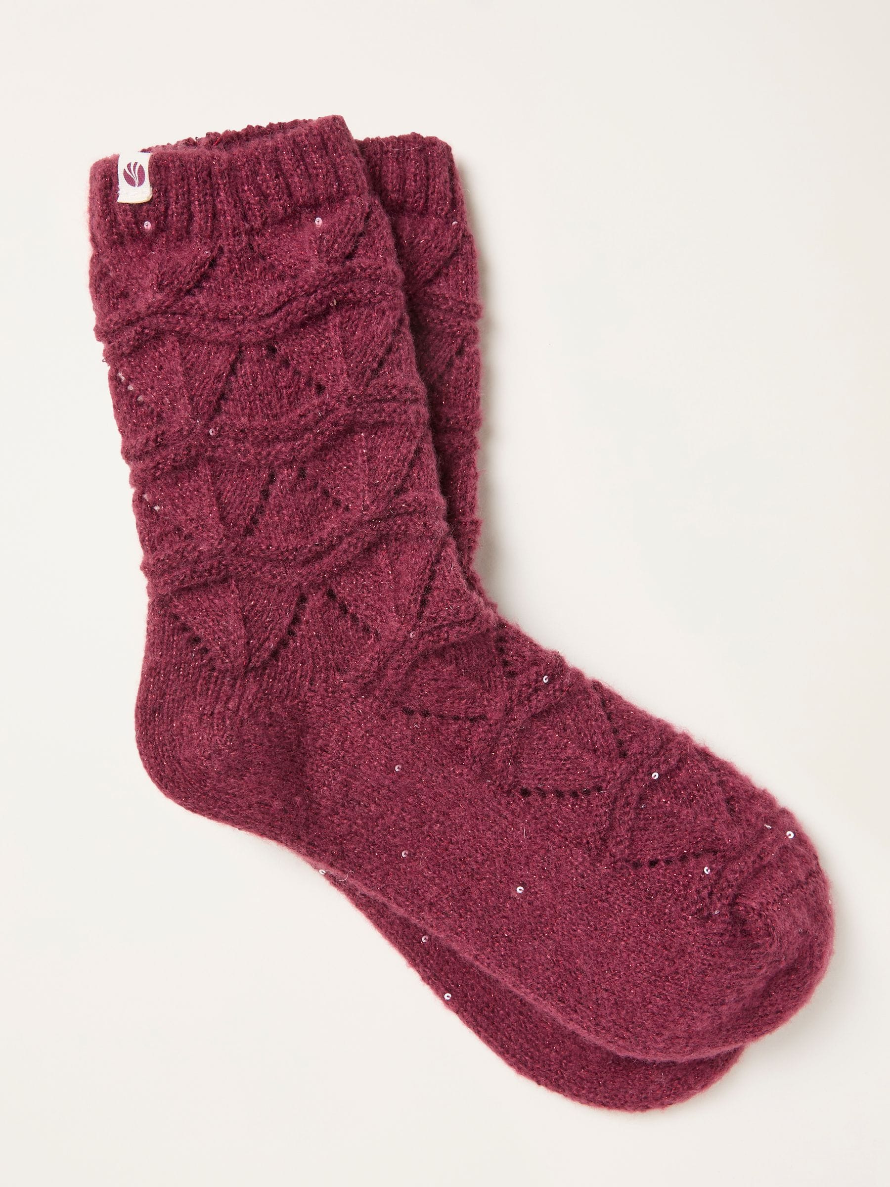 Bordeauxrood - FatFace Pointelle Sparkle Lounge Socks