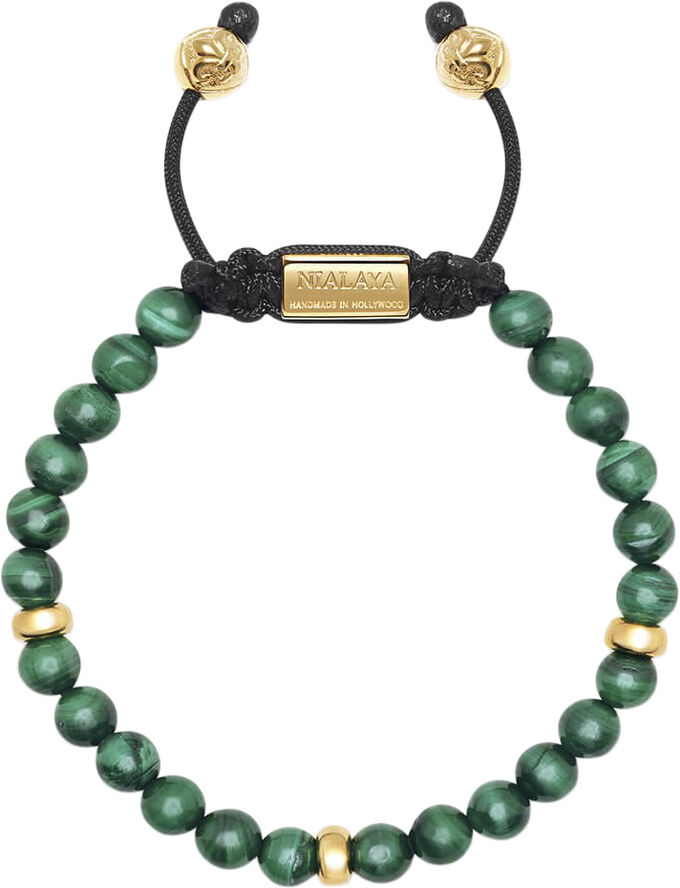 Nialaya Men's Beaded Bracelet with Malachite and Gold Plating Green