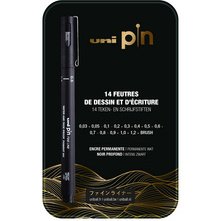 Feutre technique uni pin, étui métal de 14 pièces