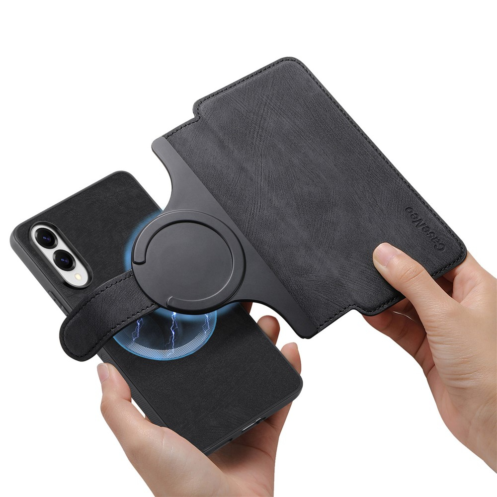 Samsung Galaxy S25 Edge  Leder Case Schutzhülle   Abnehmbare Tasche inkl. Kartenfächer MagSafe-Modul - Schwarz