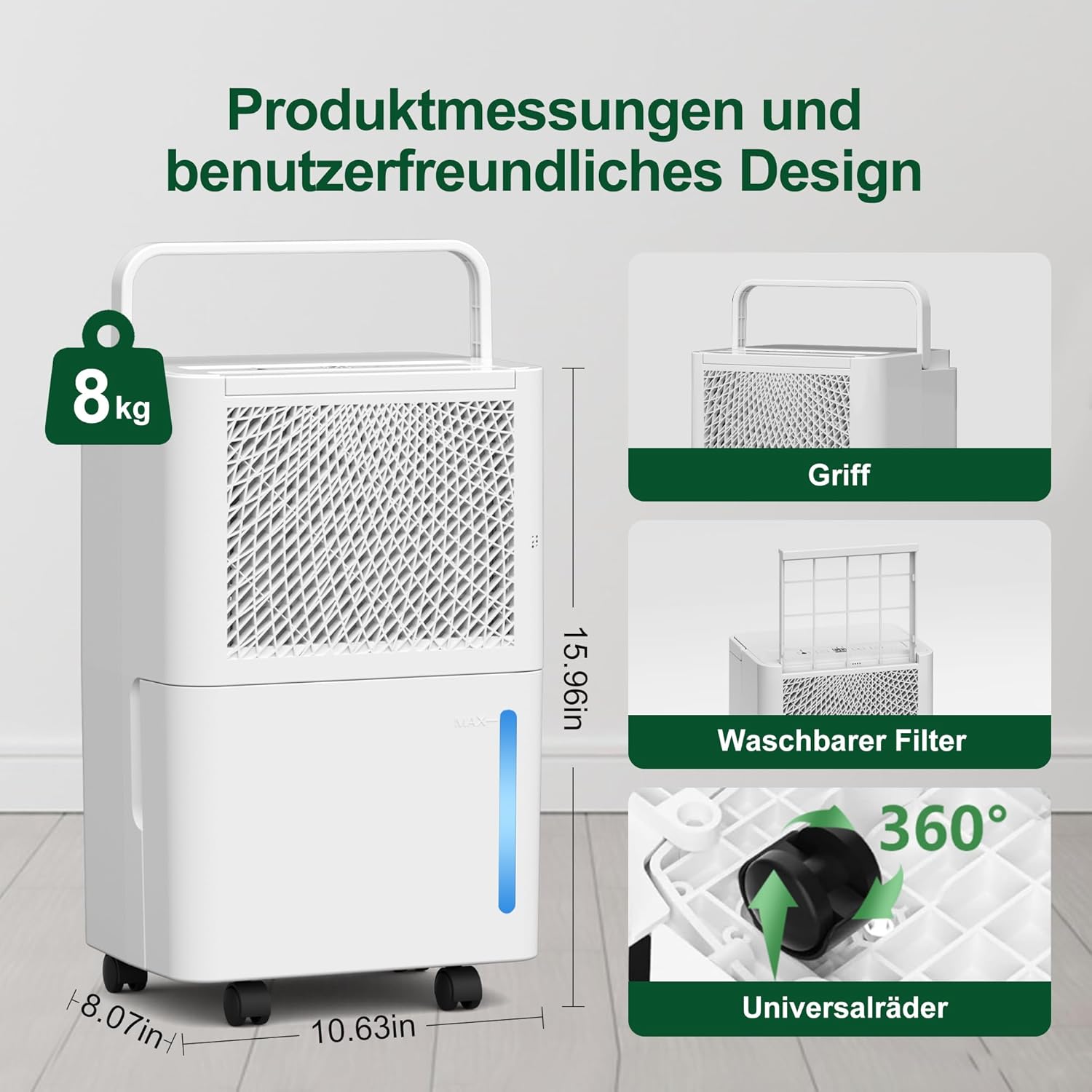 Luftentfeuchter Elektrisch,10L/Tag Hochleistungs Entfeuchter,Raumentfeuchter mit Wäschetrocknung, Ablaufschlauch,Timer und Abtauen, Ideal für Schlafzimmer, Keller, 10 J. Gar (10L Luftentfeuchter)