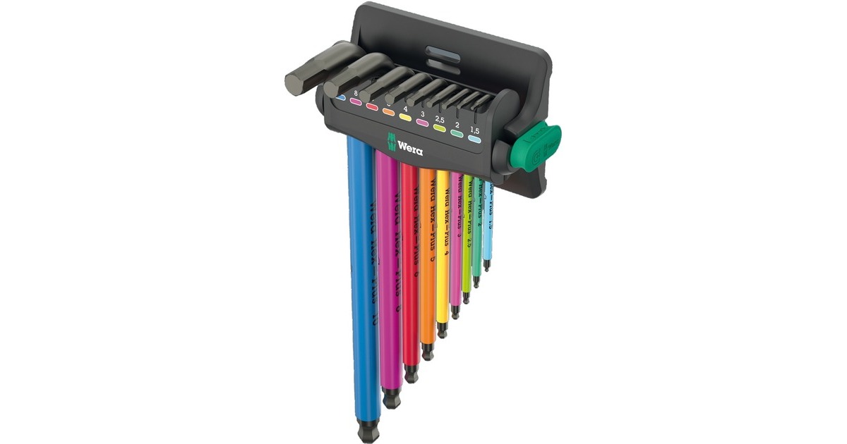 Wera950/9 Hex-Plus Multicolour 3 Stiftsleutelset  (9-delig, kleurgecodeerd, metrisch, BlackLaser)