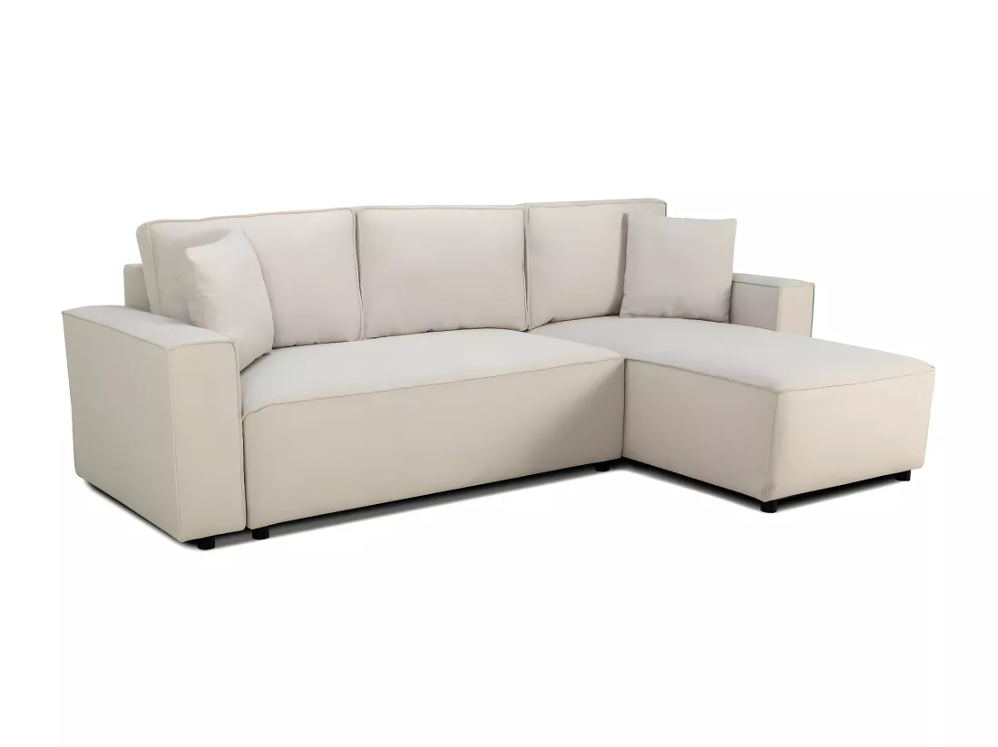 Canapé d'angle réversible convertible 4 places en tissu beige - Théa