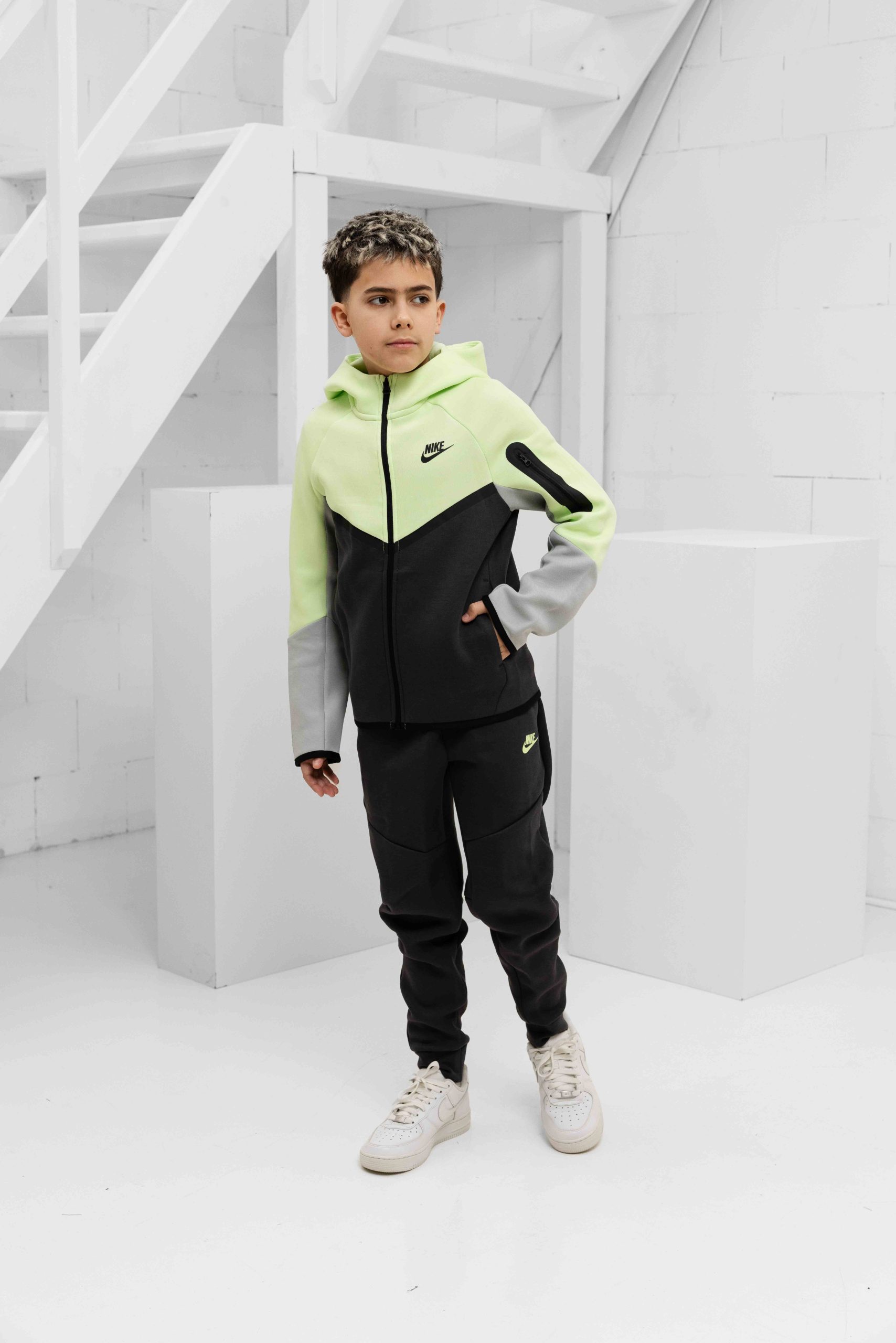 Nike Tech Fleece Trainingspak Kids Lichtgroen/Donkergrijs