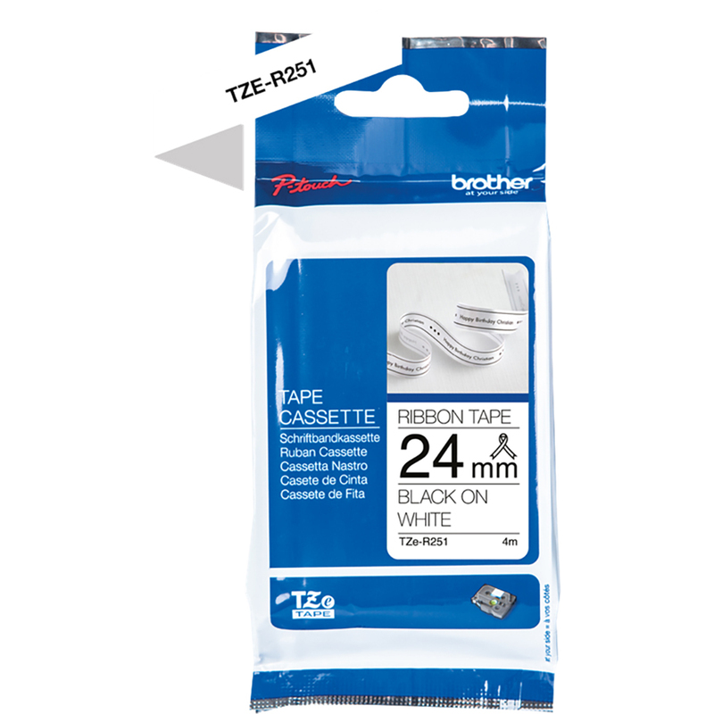 Brother P-Touch Stoffband TZe-R251, 24 mm, schwarz auf weiss