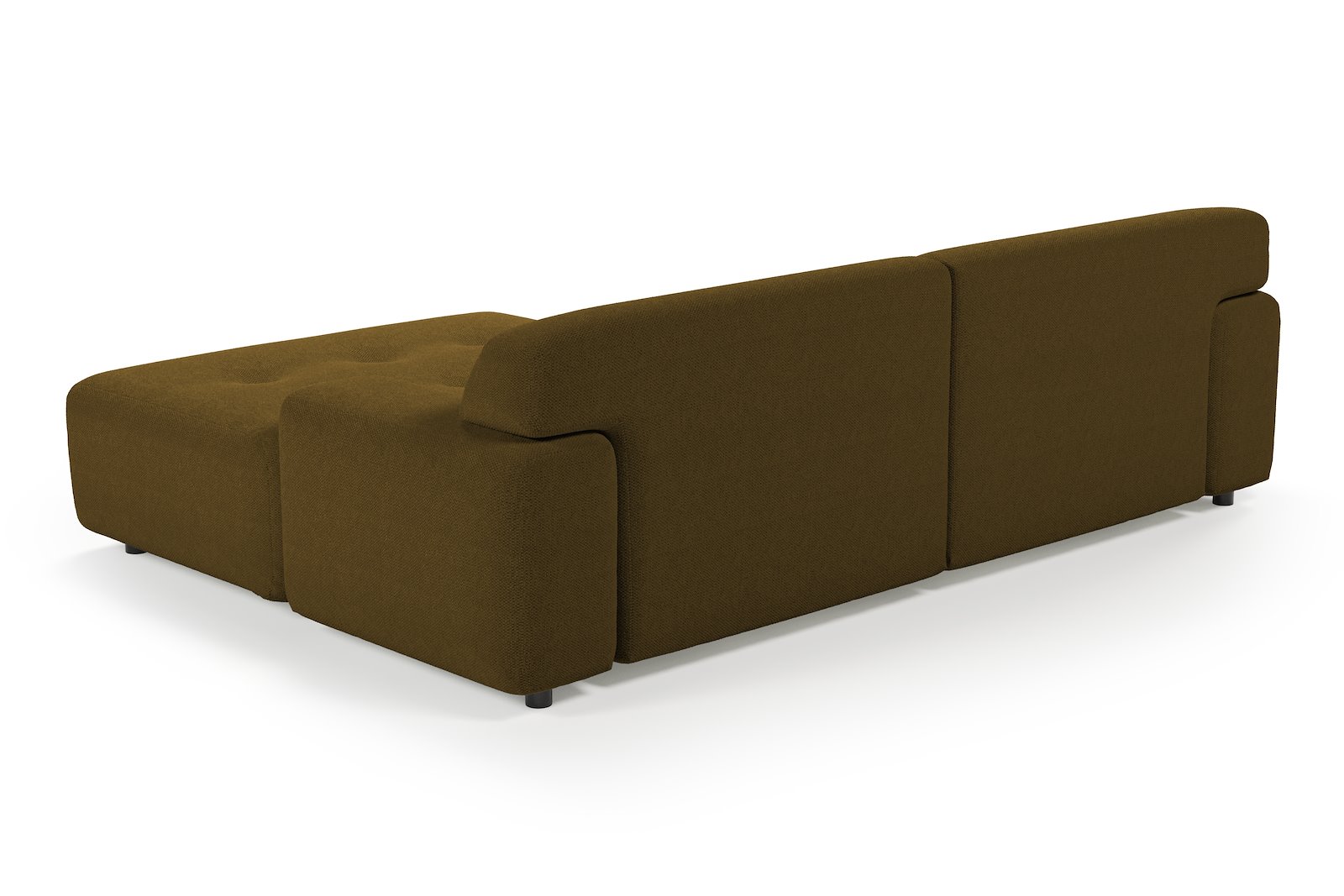 Bob sofa 1,5-seter med sjeselong venstre. Tekstil Mito 14 Khaki med sorte ben.