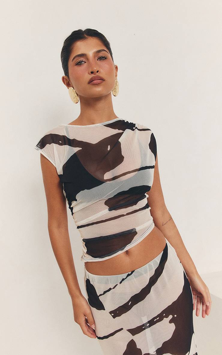 Monochrome Jupe Maxi Taille Basse En Mesh Imprimé Coordonné