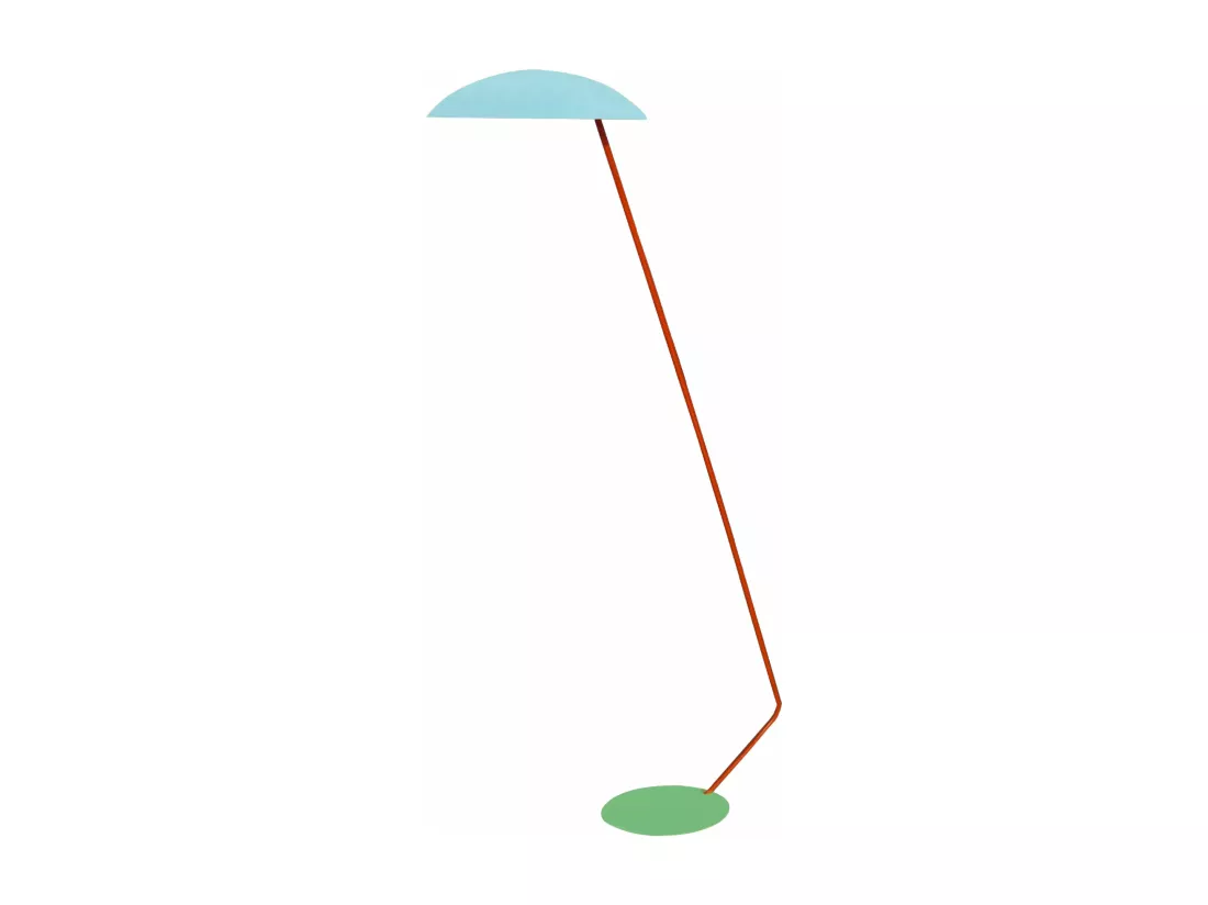 Lampadaire métal,abajour ronde bleu 170 cm.