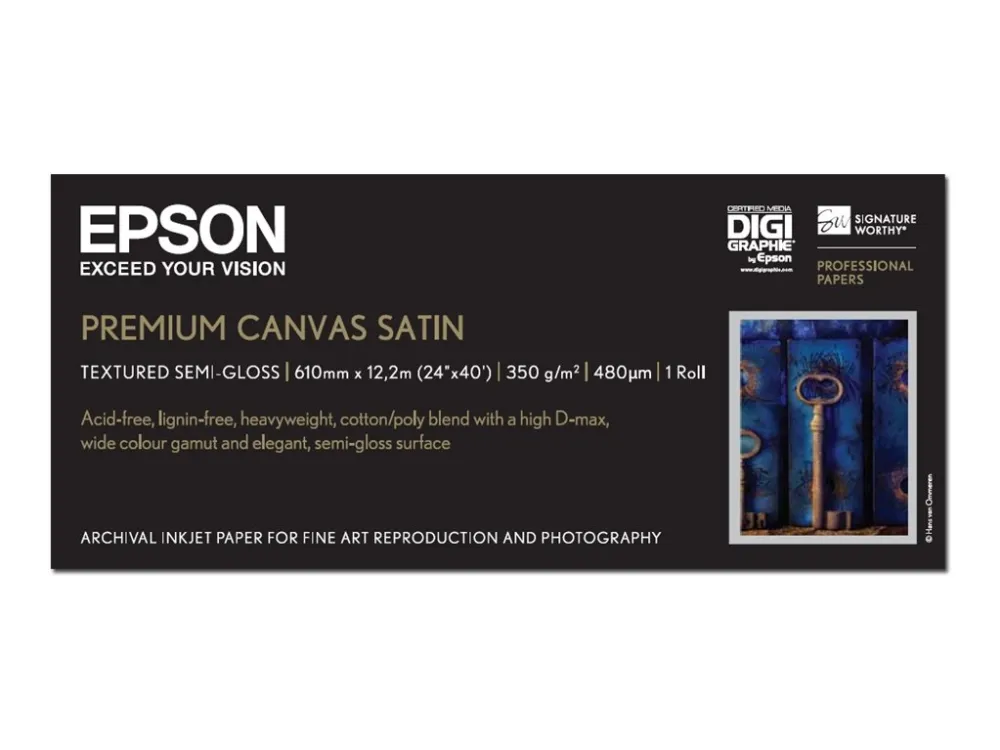 Epson PremierArt Water Resistant Canvas - Skinnende - Rulle A1 (61,0 cm x 12,2 m) - 350 g/m² - 1 rulle(r) papir på lærred - for SureColor SC-P10000, P20000, P6000, P7000, P7500, P8000, P9000, P9500, T3200, T5200, T7200