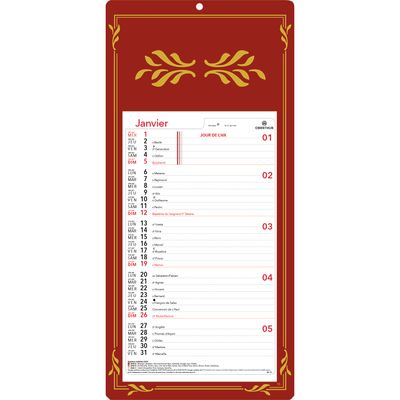 Calendrier mensuel en papier sur plaque skytos - 20 x 41 cm - disponible dans différentes couleurs - Oberthur