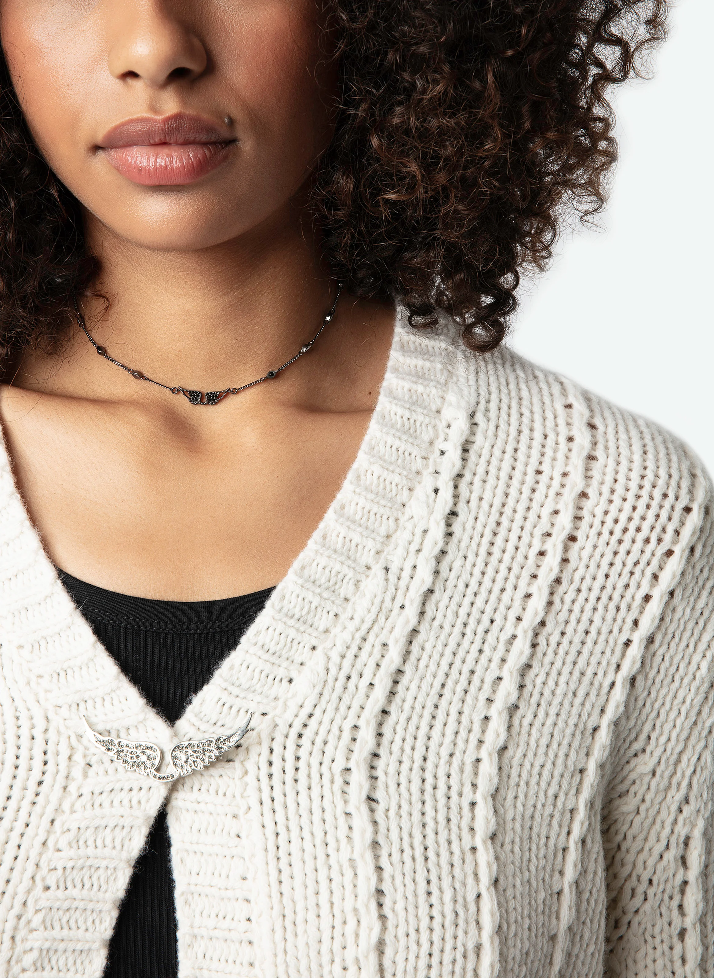 TRAVY - Cardigan court en laine mérinos | Blanc