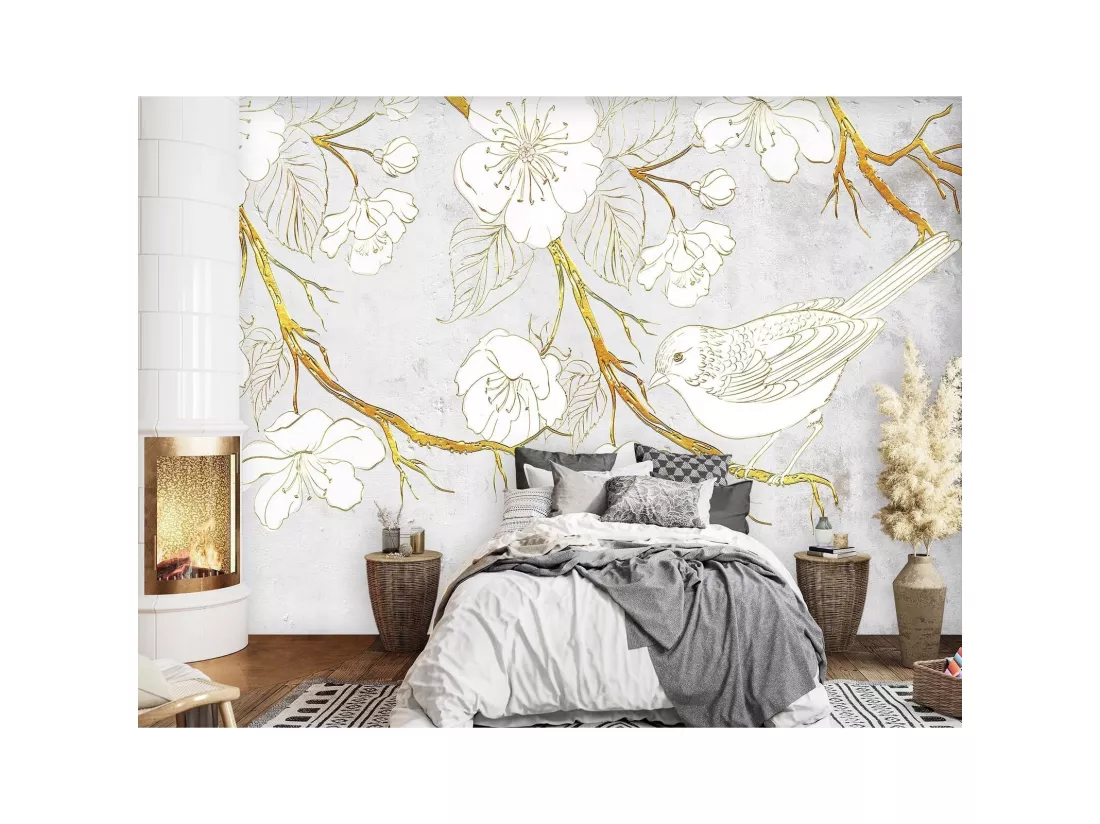 Papier peint oiseaux et fleurs - 350 x 245 cm