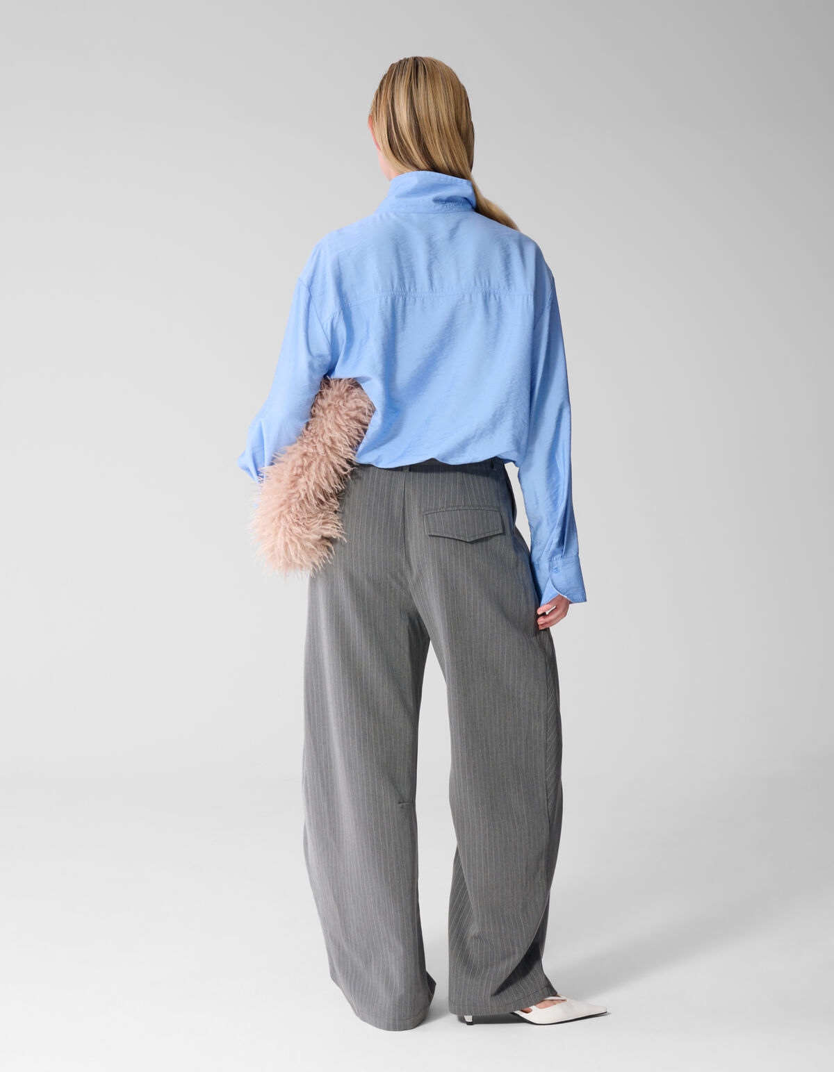 Pinstripe Pleated Pantalon Donkergrijs