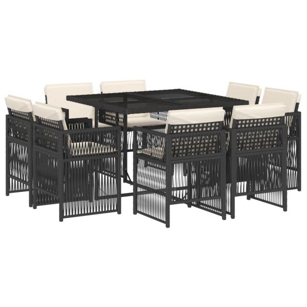 vidaXL 9 Peças Conjunto de Jantar para Jardim com Almofadões Vime Pe Preto - 2231733276