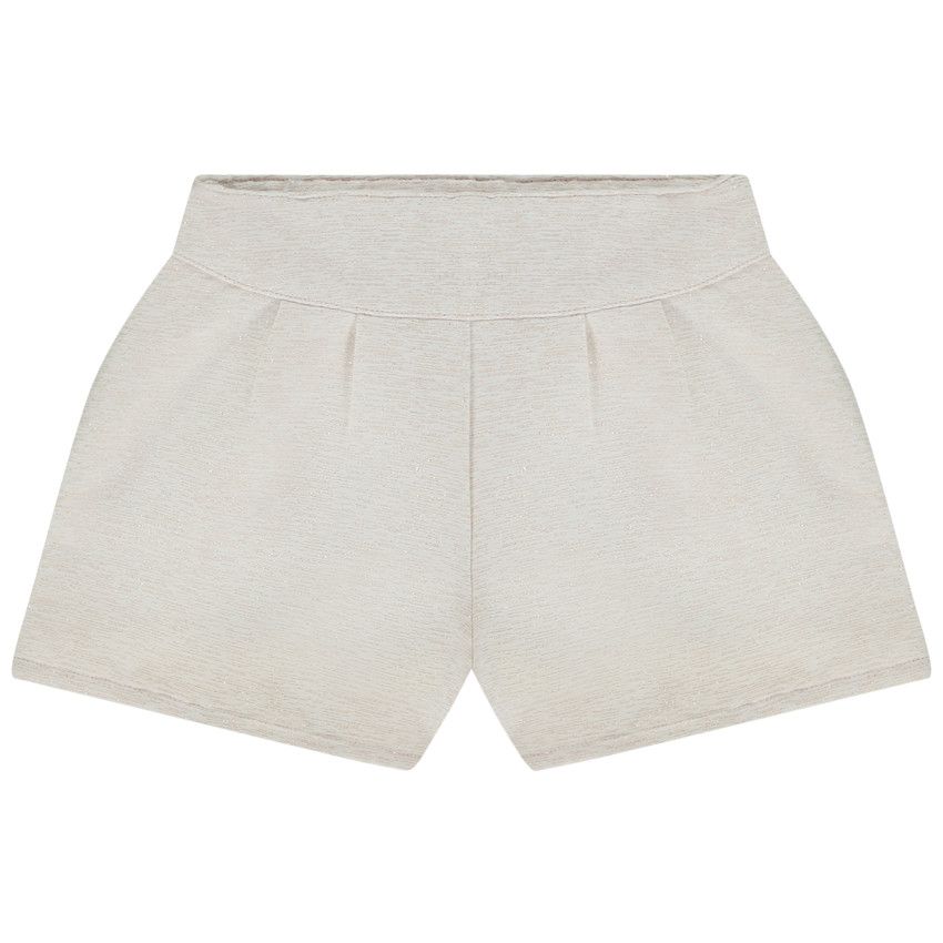 Short taille haute plissé en jacquard et lurex pour fille - Ecru