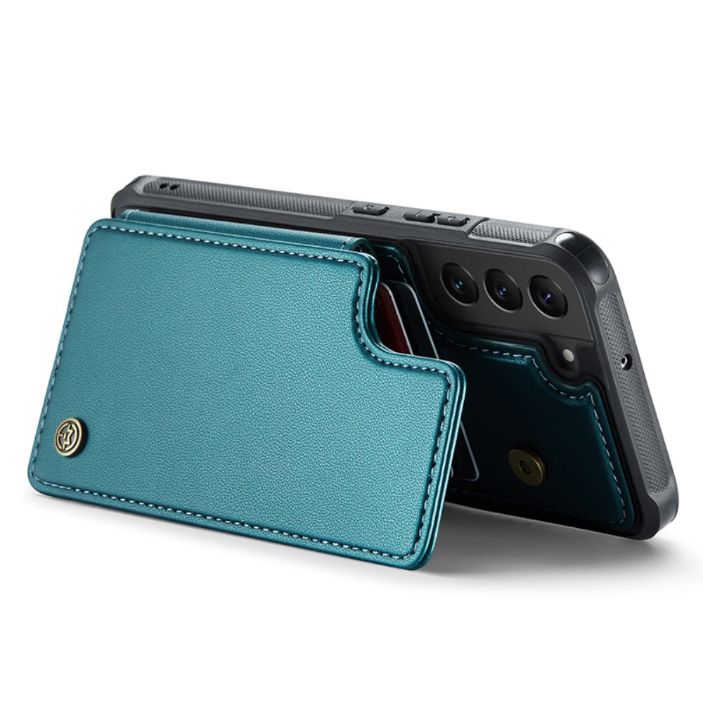 Samsung Galaxy S22 5G Leder Hülle mit Kartenfächern im Litchi Look   Kickstand (RFID Schutz) - Grün
