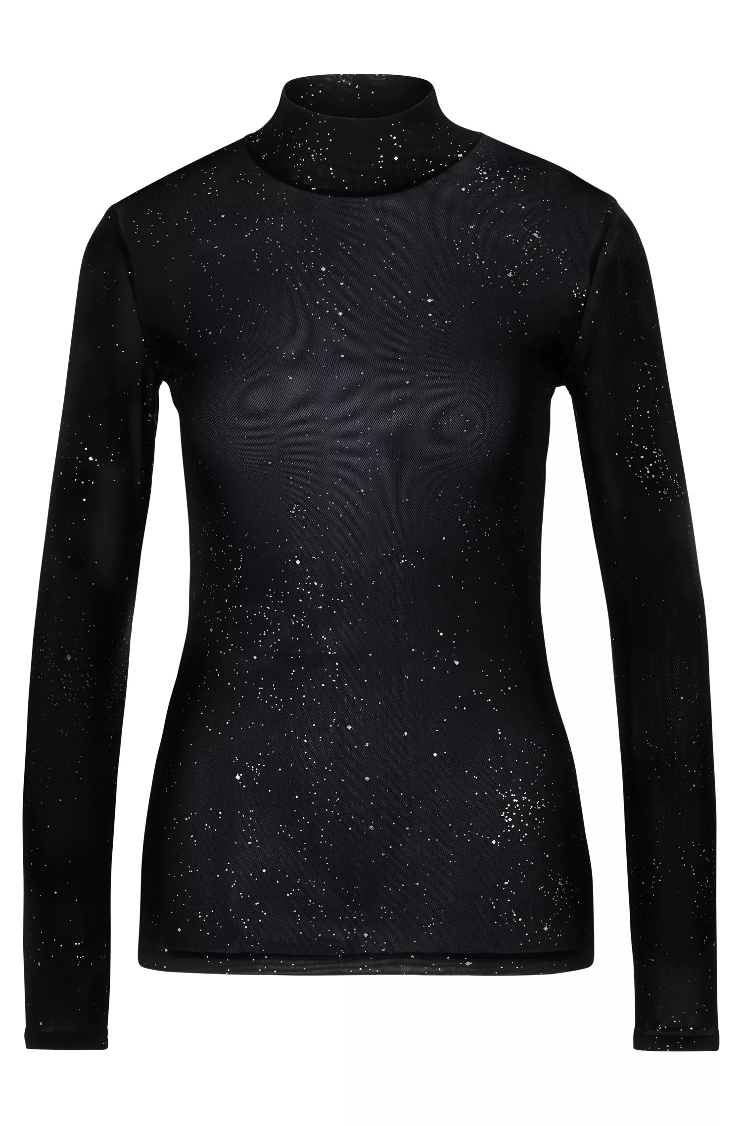 Blusa HUGO vermelha de gola alta e modelagem justa em malha elástica.
