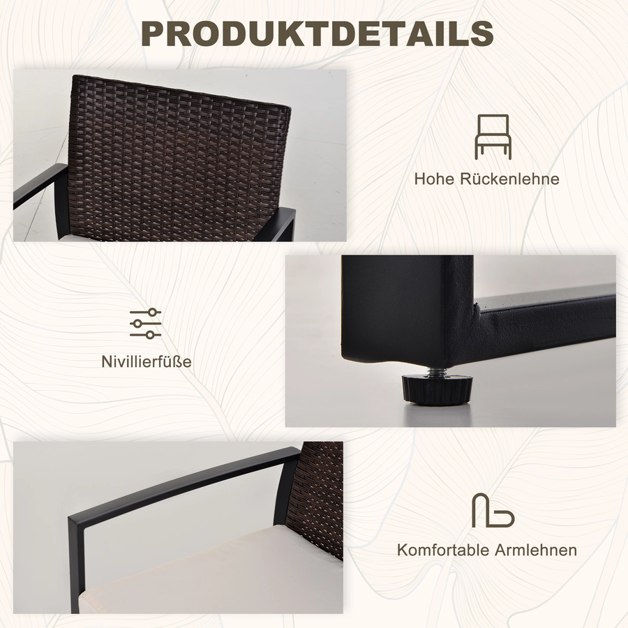 Outsunny Gartenmöbel-Set mit Armlehne braun