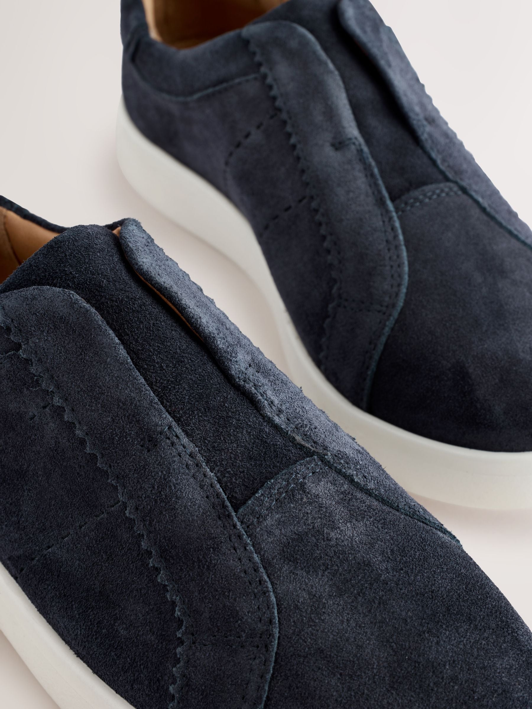 Marineblauw - Signature Premium Leather Laceless Slip-On Trainers