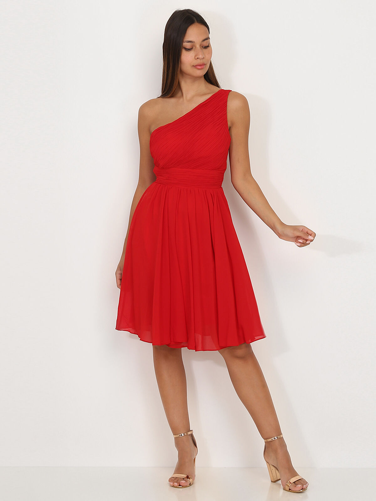 Robe asymétrique drapée- Rouge