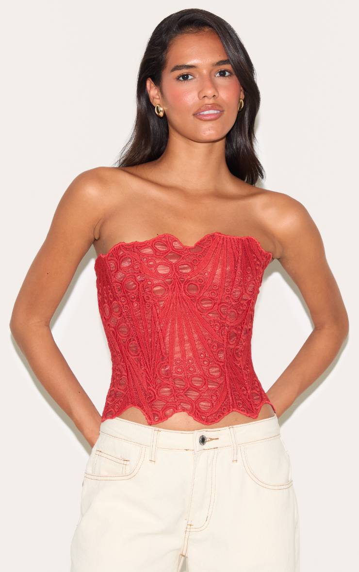 Rouille Corset En Dentelle Florale Transparente Texturée