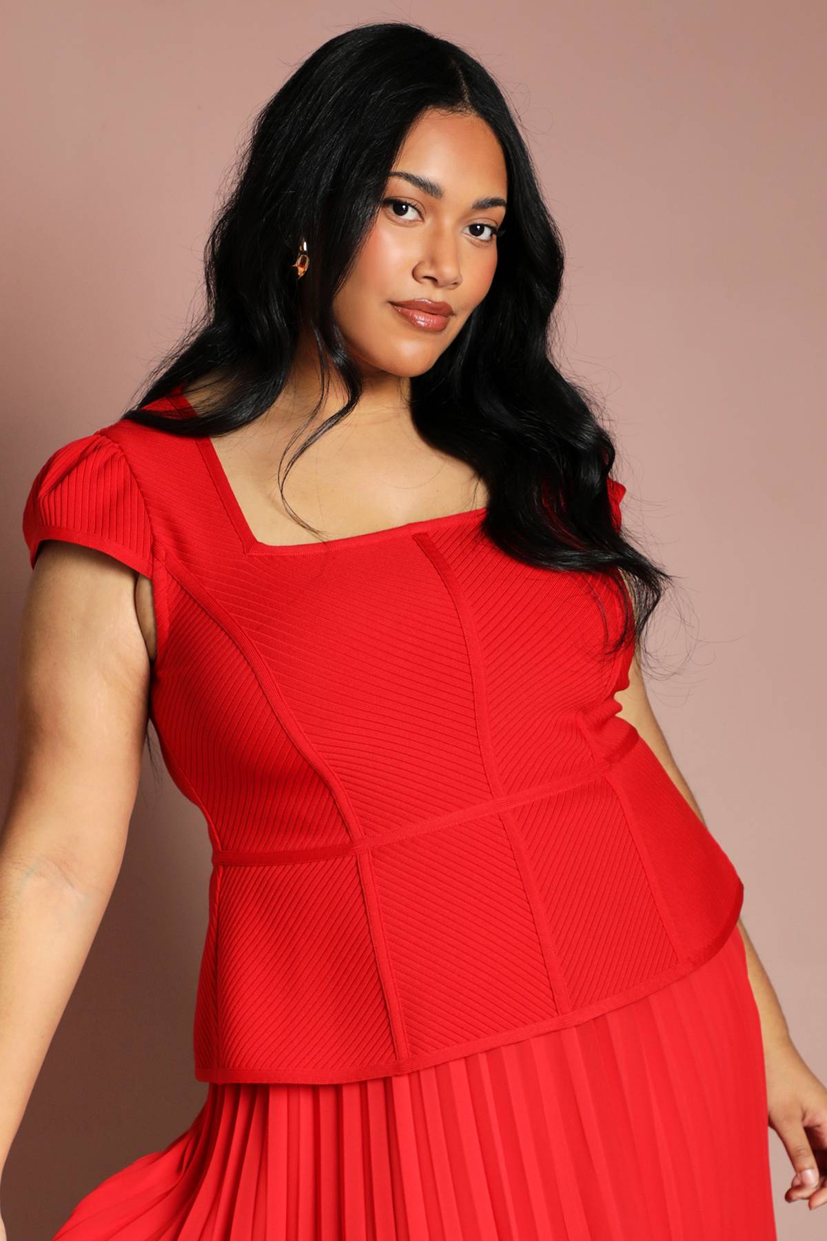 Coast Robe Midi Grande Taille À Corsage Bandage À Manches Courtes Et Jupe Plissée
