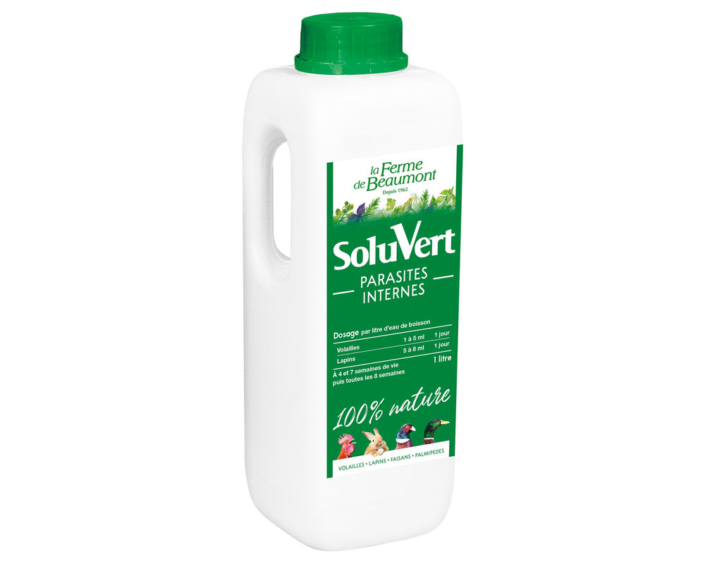 Soluvert 1 litre • purge naturelle liquide pour poules, canards, lapins • soin naturel contre parasites internes