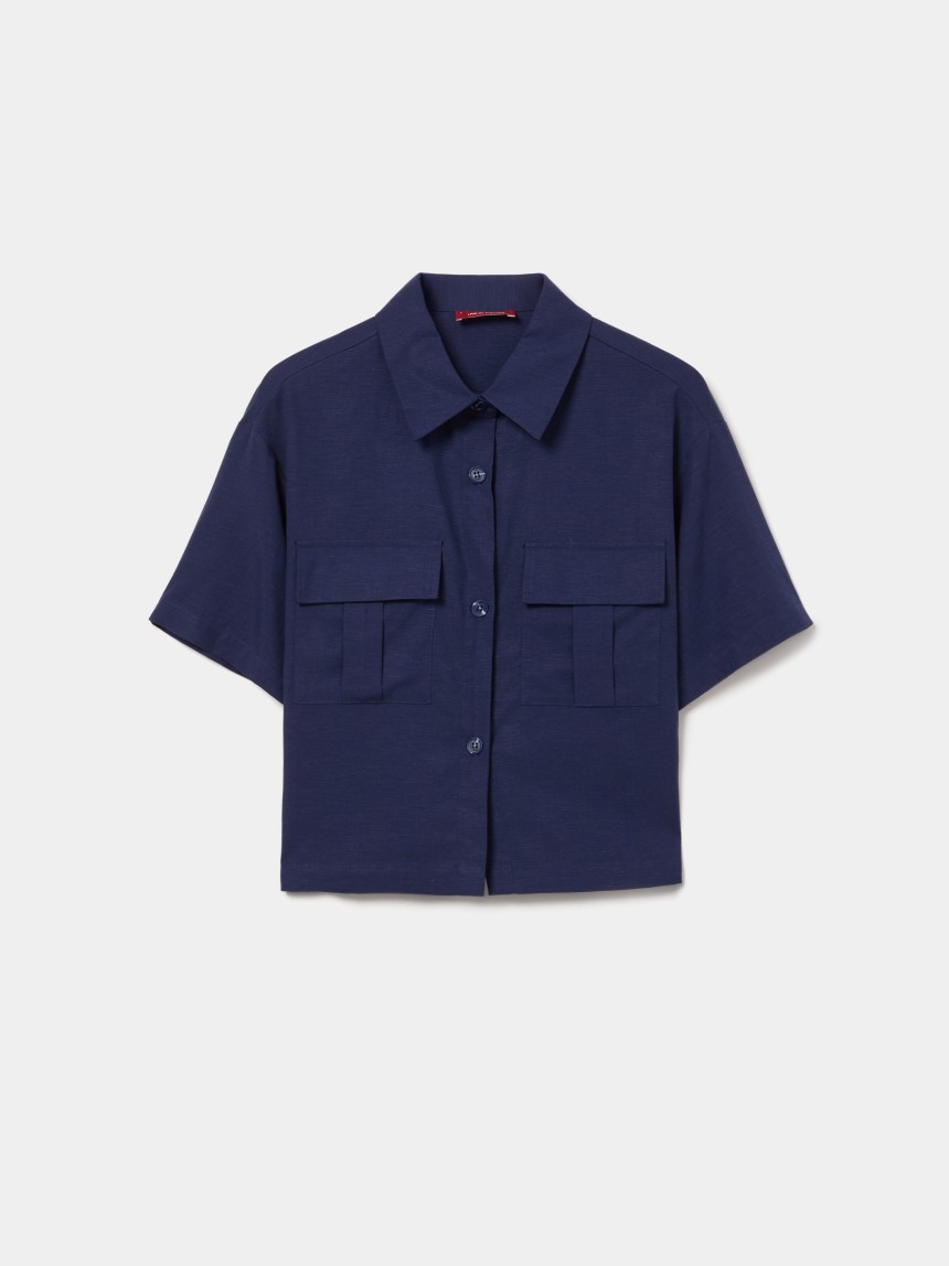Camisa de manga curta em liocel e linho