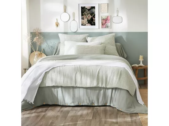 JOEL - Chemin de Lit 90x200cm Gaze de Coton Vichy Coloris Eucalyptus