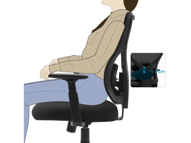 Songmics Bürostuhl mit Netzrücken und Armlehnen, Schwarz Bequemer und ergonomischer Schreibtischstuhl