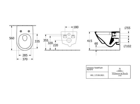Lot WC modèle suspendu VILLEROY ET BOCH Universo TwistFlush blanc CeramicPlus + bâti et plaque blanche GROHE