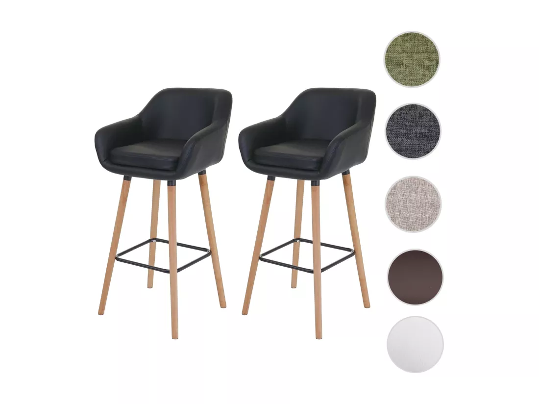 Tabouret de bar Vaasa T381 (lot de 2), similicuir, noir