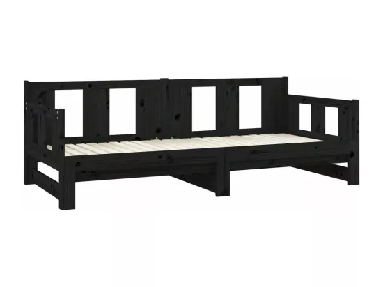 Lit coulissant Noir Bois de pin solide 2x(90x190) cm