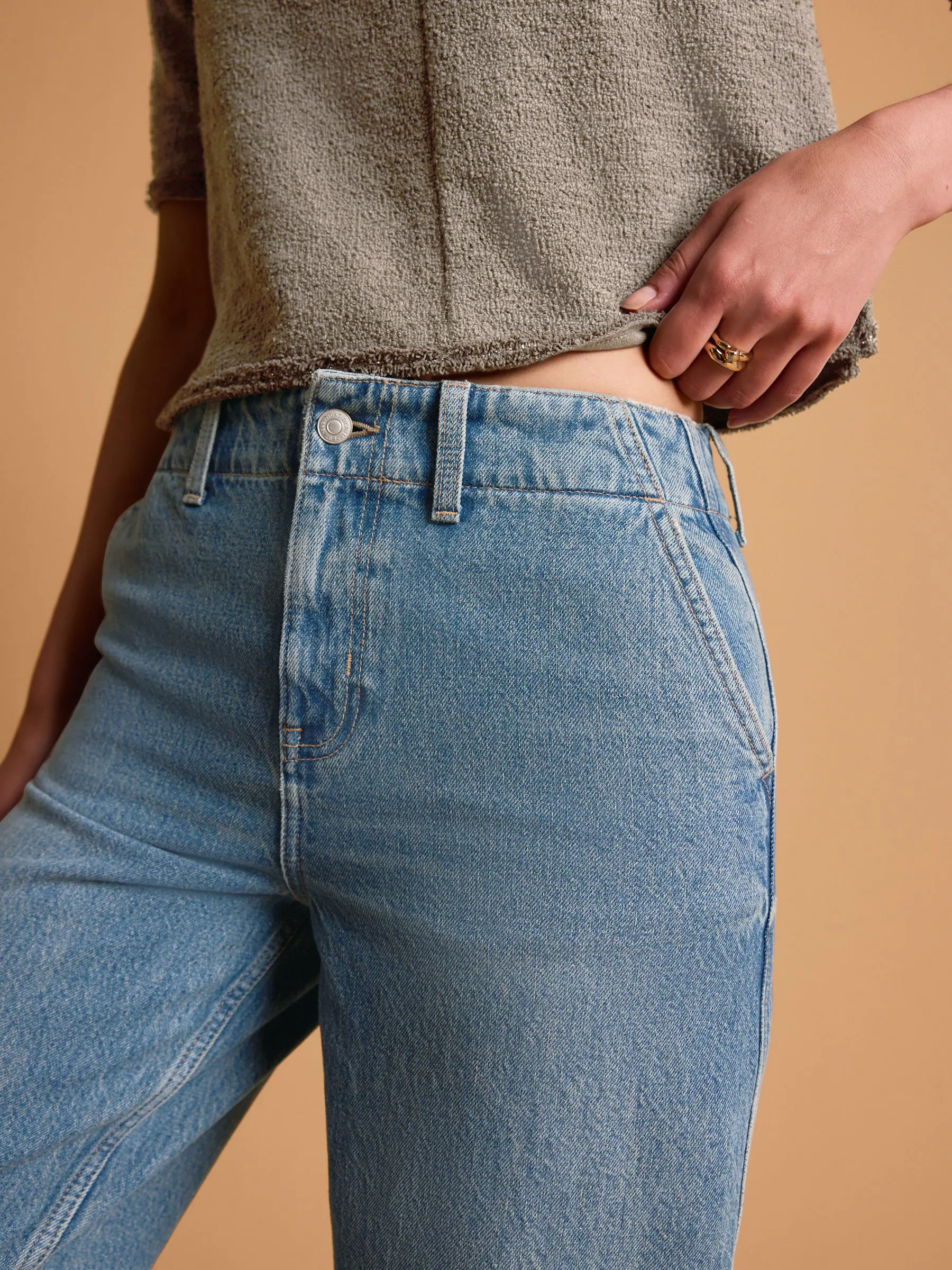 Mid wash - 100% Cotton Balloon Barrel Jeans