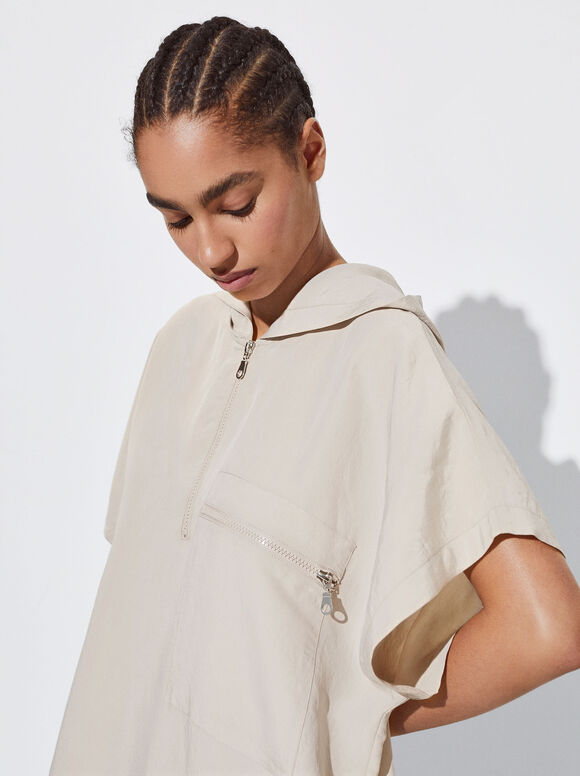 Vestido longo com capuz - Bege