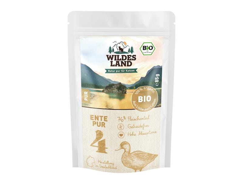 Wildes Land Nassfutter Adult BIO Ente PUR m. Lachsöl 12 x 8 Hochwertiges Biofutter mit Lachs und Lachsöl