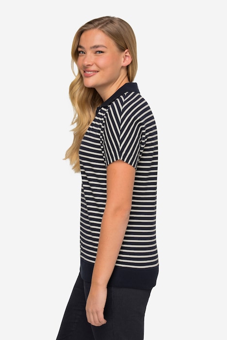 Poloshirt, Piqué, Ringel, Polokragen, überschnittene Schultern, Halbarm