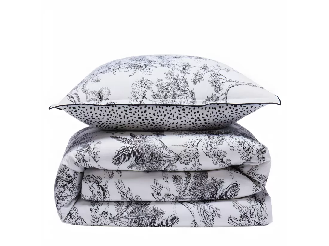 Parure de lit 2 personnes en coton 57 fils imprimé blanc 260x240cm